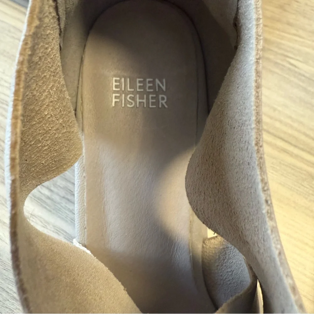 Eileen Fisher Gray Leather Platform Wedge Sandals Zip Back 9.5